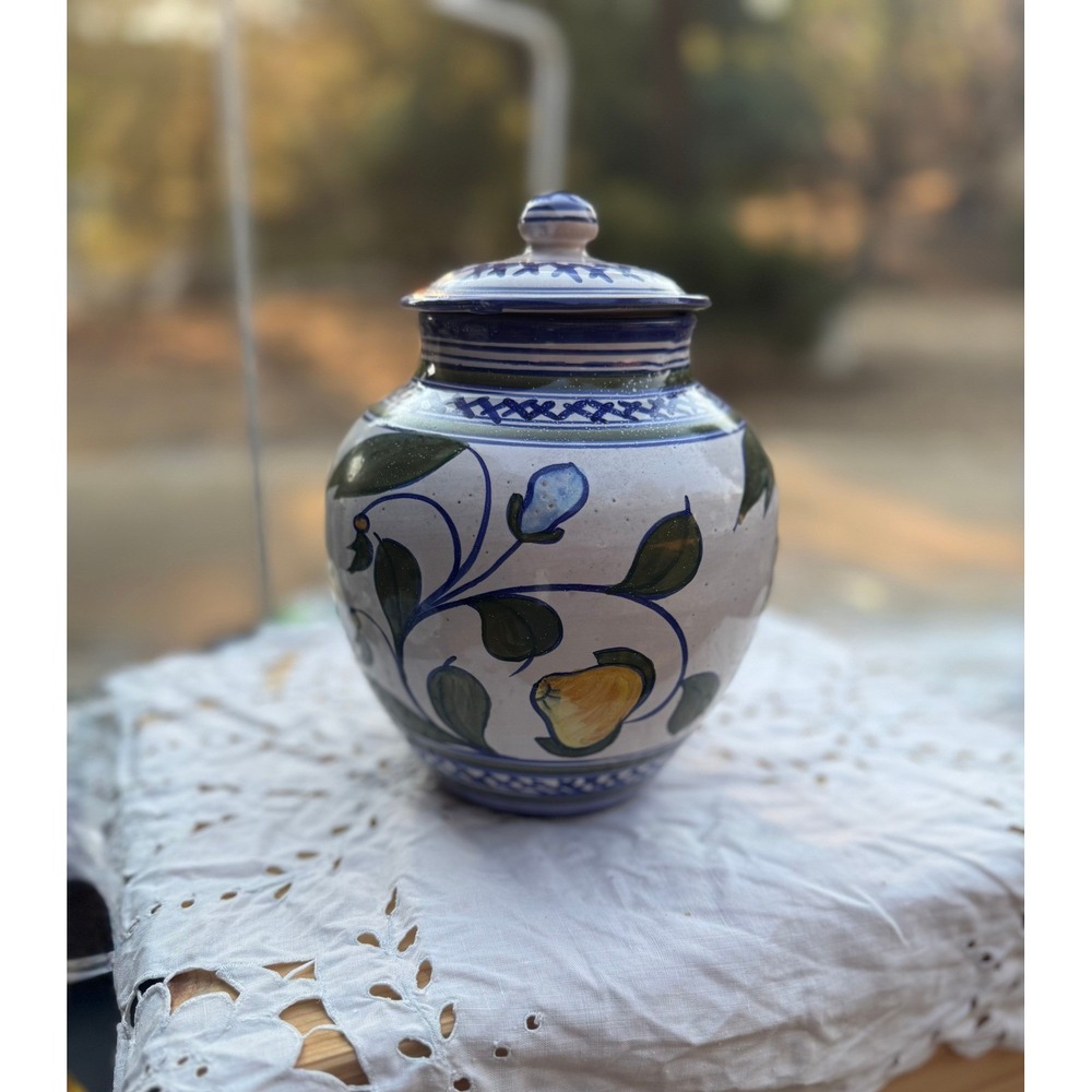 Vintage Williams Sonoma 9" Lidded Porcelain Majolica Ginger Jar Made In Italy